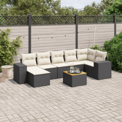 8 Pcs conjunto sofás de jardim com almofadões vime PE preto