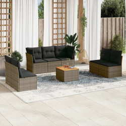 8 Pcs conjunto sofás de jardim c/ almofadões vime PE cinzento