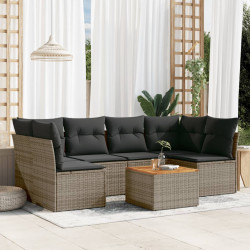 7 Pcs conjunto sofás p/ jardim c/ almofadões vime PE cinzento