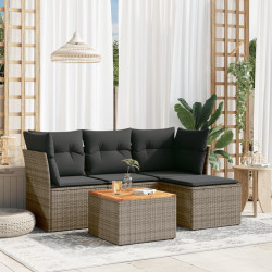 5 Pcs conjunto sofás de jardim c/ almofadões vime PE cinzento