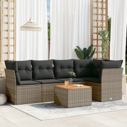6 Pcs conjunto sofás de jardim com almofadões vime cinzento