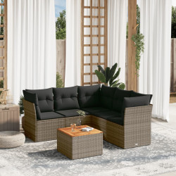 6 Pcs conjunto sofás de jardim com almofadões vime cinzento