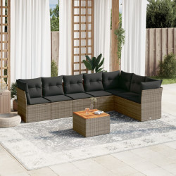 8 Pcs conjunto sofás de jardim c/ almofadões vime PE cinzento