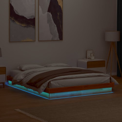 Estrutura de cama c/ leds 160x200 cm pinho maciço castanho mel