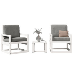 3 Pcs conjunto lounge de jardim madeira de pinho maciça branco