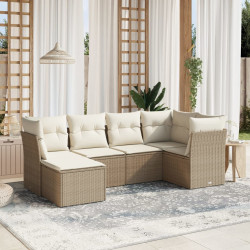 6 Pcs conjunto de sofás p/ jardim com almofadões vime PE bege