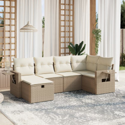 6 Pcs conjunto de sofás p/ jardim com almofadões vime PE bege