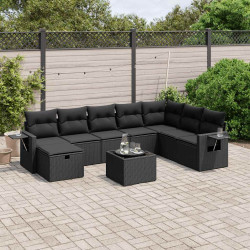 9 Pcs conjunto de sofás p/ jardim c/ almofadões vime PE preto