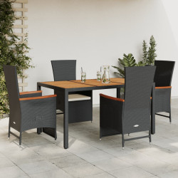 5 Pcs conjunto de jantar p/ jardim c/ almofadões vime PE preto