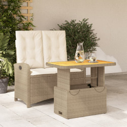 2 Pcs conjunto de jantar p/ jardim com almofadões vime PE bege