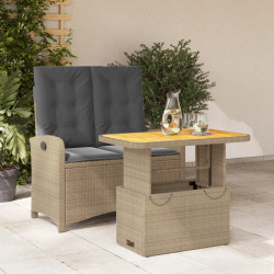 2 Pcs conjunto de jantar p/ jardim com almofadões vime PE bege