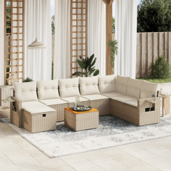 9 Pcs conjunto de sofás p/ jardim com almofadões vime PE bege
