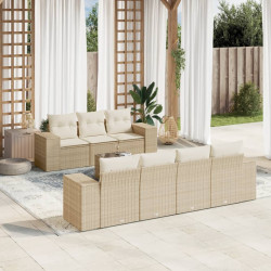 8 Pcs conjunto de sofás p/ jardim com almofadões vime PE bege