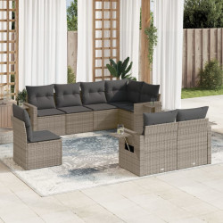 8 Pcs conjunto sofás de jardim c/ almofadões vime PE cinzento