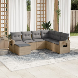 7 Pcs conjunto de sofás p/ jardim com almofadões vime PE bege