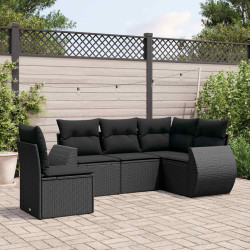 5 Pcs conjunto sofás de jardim com almofadões vime PE preto