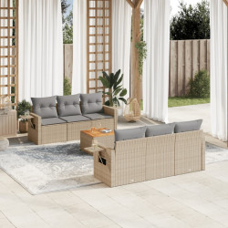 7 Pcs conjunto de sofás p/ jardim com almofadões vime PE bege