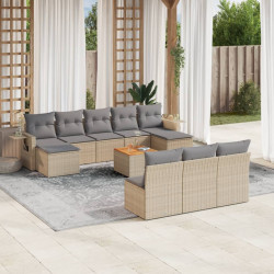 11 Pcs conjunto sofás de jardim c/ almofadões vime PE bege