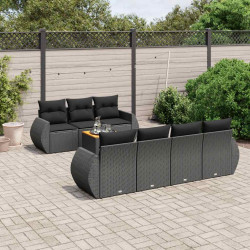 8 Pcs conjunto sofás de jardim com almofadões vime PE preto