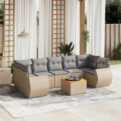 8 Pcs conjunto de sofás p/ jardim com almofadões vime PE bege