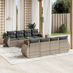 9 Pcs conjunto sofás p/ jardim com almofadões vime PE cinzento