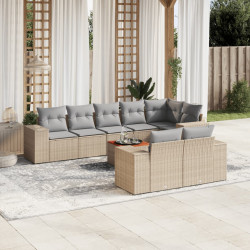 9 Pcs conjunto de sofás p/ jardim com almofadões vime PE bege