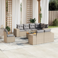 9 Pcs conjunto de sofás p/ jardim com almofadões vime PE bege