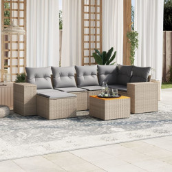 7 Pcs conjunto de sofás p/ jardim com almofadões vime PE bege