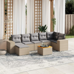 8 Pcs conjunto de sofás p/ jardim com almofadões vime PE bege