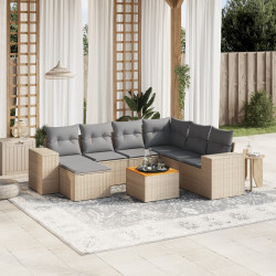 8 Pcs conjunto de sofás p/ jardim com almofadões vime PE bege