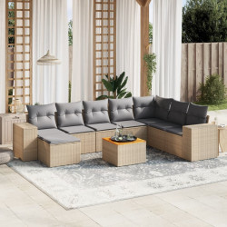 9 Pcs conjunto de sofás p/ jardim com almofadões vime PE bege