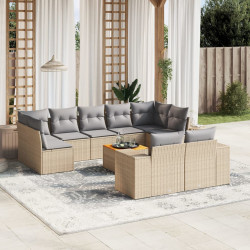 10 Pcs conjunto de sofás p/ jardim com almofadões vime PE bege