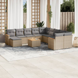 12 Pcs conj. sofás jardim c/ almofadões vime PE bege misturado