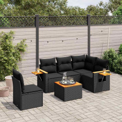 6 Pcs conjunto sofás de jardim c/ almofadões vime PE preto