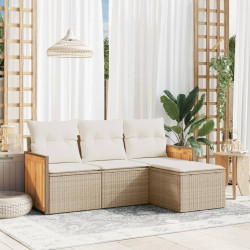 4 Pcs conjunto de sofás para jardim c/ almofadões vime PE bege