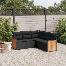 5 Pcs conjunto sofás de jardim com almofadões vime PE preto