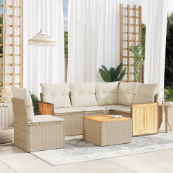 6 Pcs conjunto de sofás p/ jardim com almofadões vime PE bege