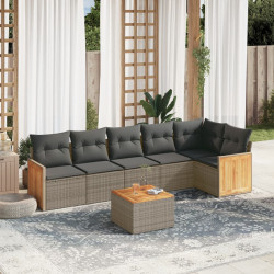 7 Pcs conjunto sofás p/ jardim c/ almofadões vime PE cinzento