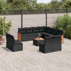 12 Pcs conjunto de sofás de jardim c/ almofadões vime PE preto