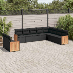 10 Pcs conjunto sofás de jardim c/ almofadões vime PE preto
