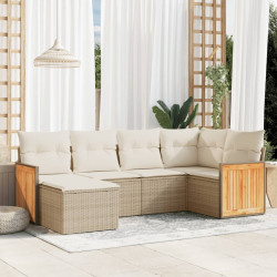 6 Pcs conjunto de sofás p/ jardim com almofadões vime PE bege