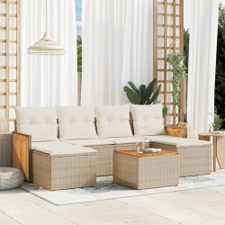 7 Pcs conjunto de sofás p/ jardim com almofadões vime PE bege