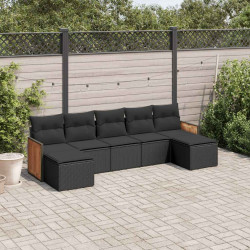 7 Pcs conjunto de sofás p/ jardim c/ almofadões vime PE preto