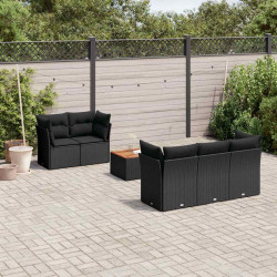 6 Pcs conjunto sofás de jardim c/ almofadões vime PE preto