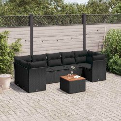 8 Pcs conjunto sofás de jardim com almofadões vime PE preto