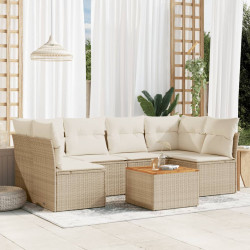 7 Pcs conjunto de sofás p/ jardim com almofadões vime PE bege