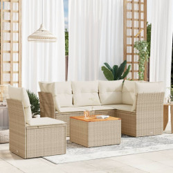 6 Pcs conjunto de sofás p/ jardim com almofadões vime PE bege