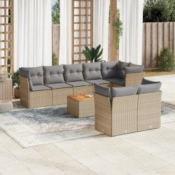 9 Pcs conj. sofás jardim c/ almofadões vime PE bege misturado