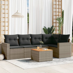 6 Pcs conjunto sofás de jardim com almofadões vime cinzento