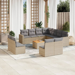 12 Pcs conj. sofás jardim c/ almofadões vime PE bege misturado